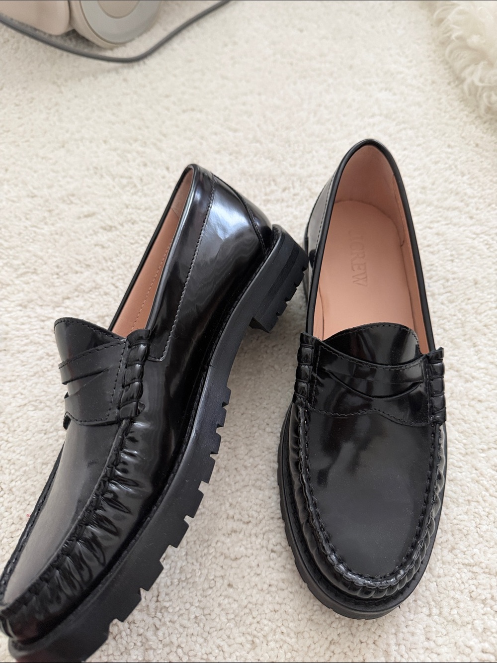J. Crew women’s  Black Patent Leather Lug Sole Penny Loafers